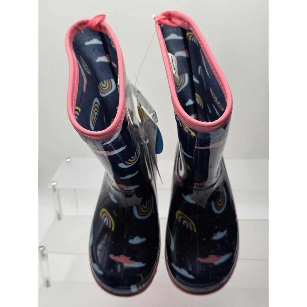Carter's Toddler Girls Rainbow Cotton Lined 100% Rubber Rain Boots Blue Size 11M